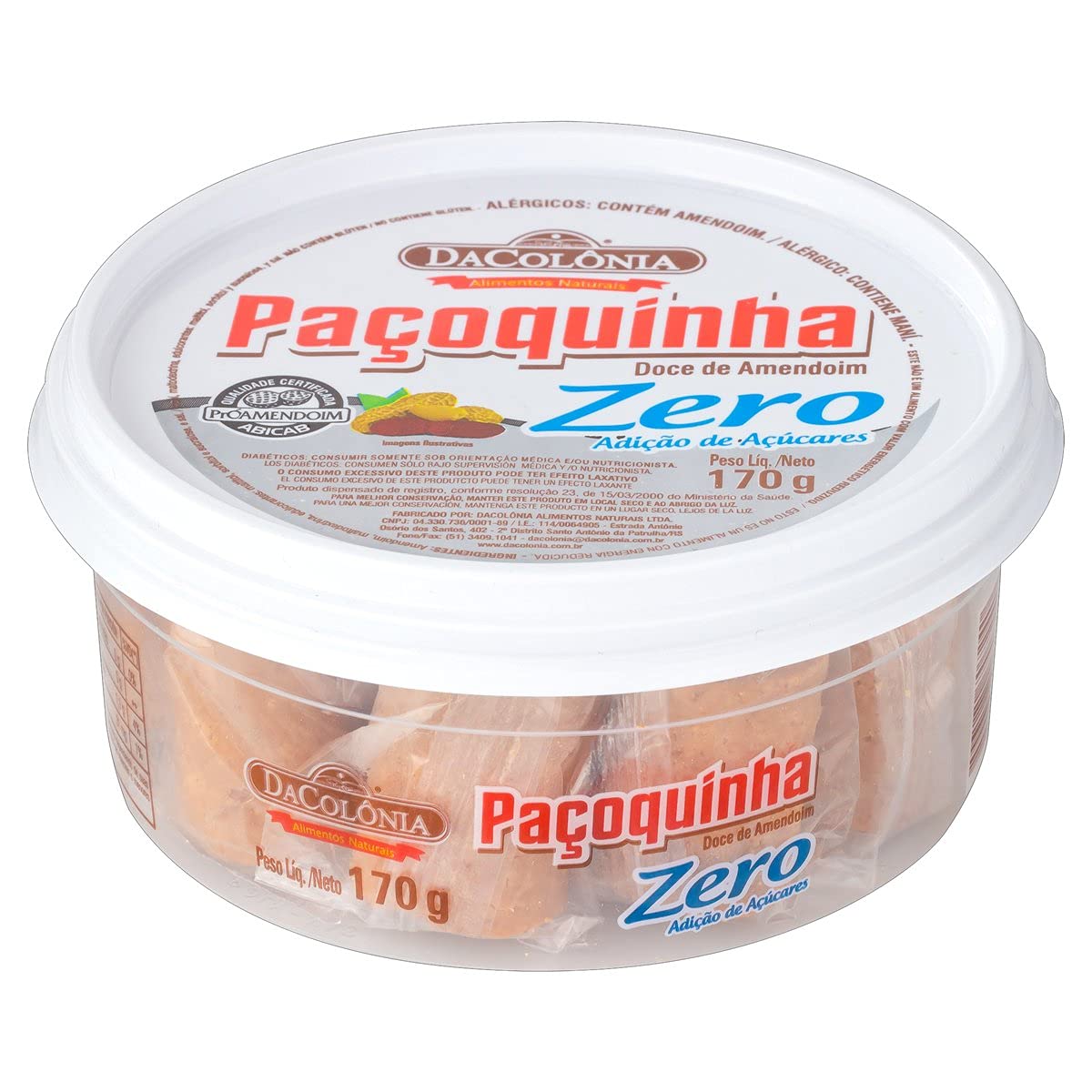 Da Colonia Pacoca de Rolha Zero Acucar 170g